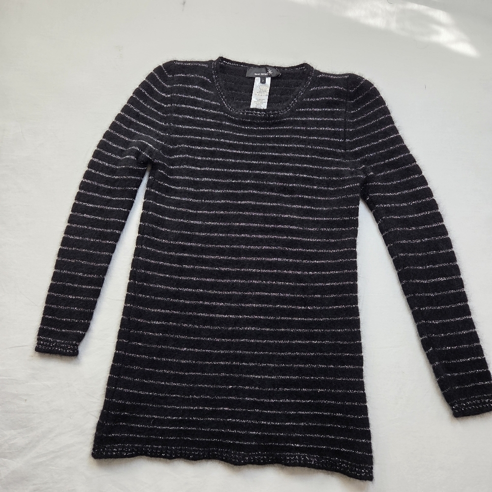 Isabel Marant Angora Blend Striped Longline Sweater Tunic Black Silver Size 3 - Picture 7 of 10